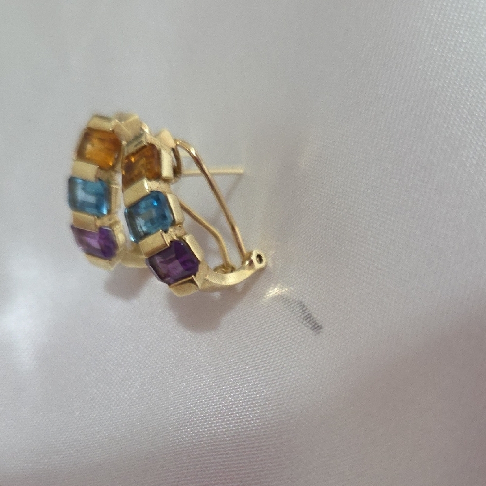 14k Solid Gold Multi-Stone Earrings For Women's - image 6